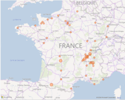 Carte des 68 usines de matériels électriques, recensées en France parmi les adhérents GIMELEC en mars 2024