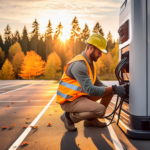 Illustration GIMELEC d'une personne qui installe une borne de recharge pour véhicule électrique